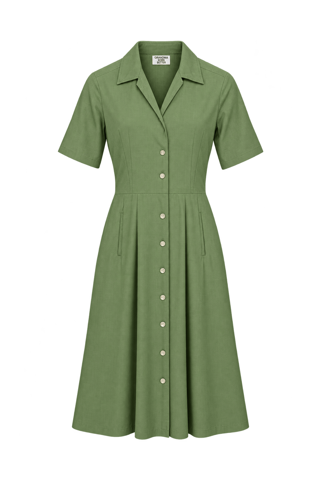 1950s Olive Green Woven Dress - Front View