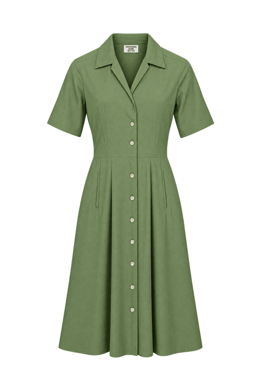 1950s Olive Green Woven Dress - Front View