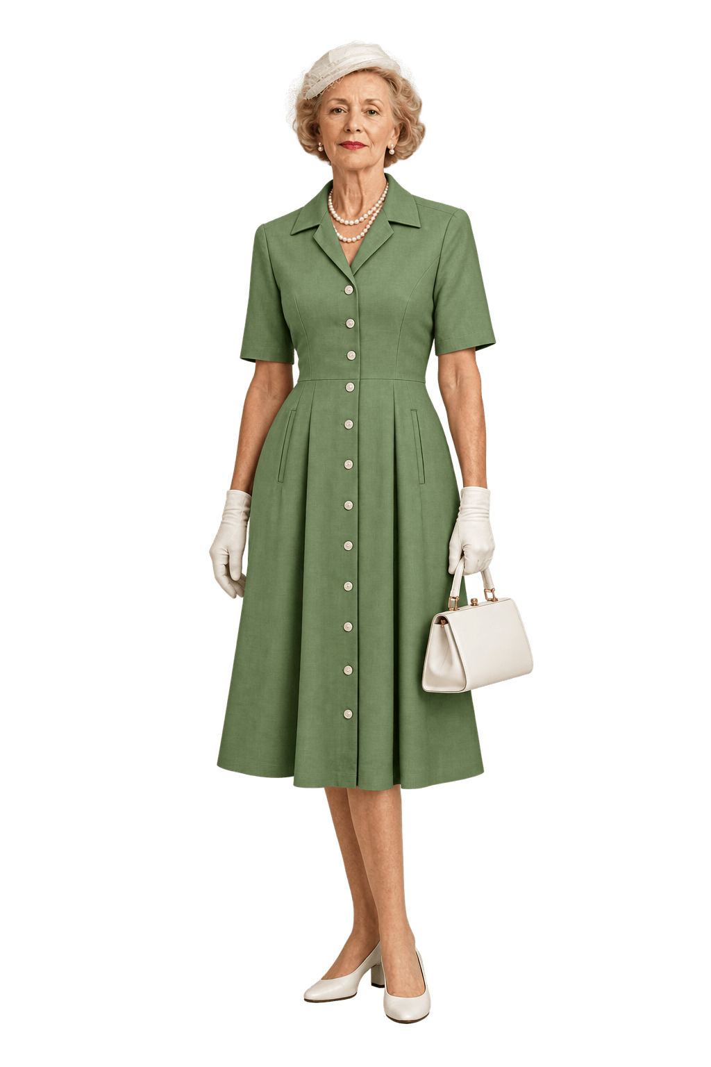 1950s Olive Green Woven Dress - Model