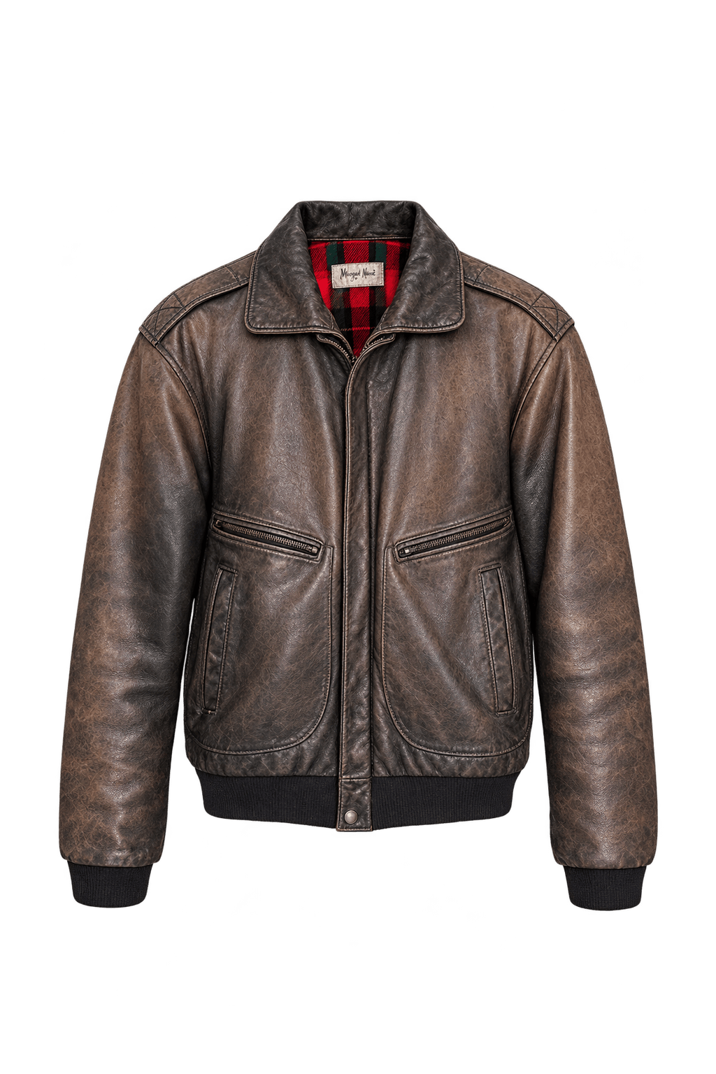 1960s Weathered Dark Brown Leather Jacket - Front View