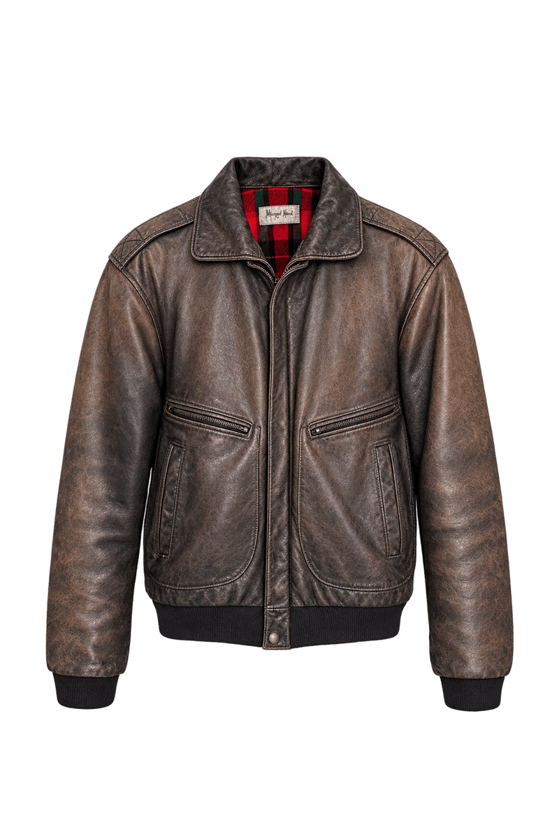 1960s Weathered Dark Brown Leather Jacket - Front View