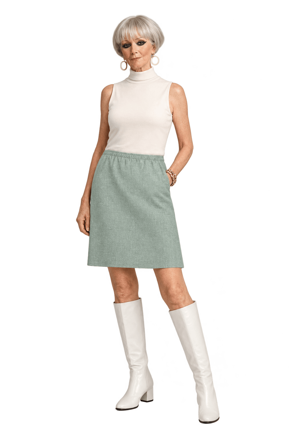 1960s Pale Sage Green Woven Fabric Skirt - Model