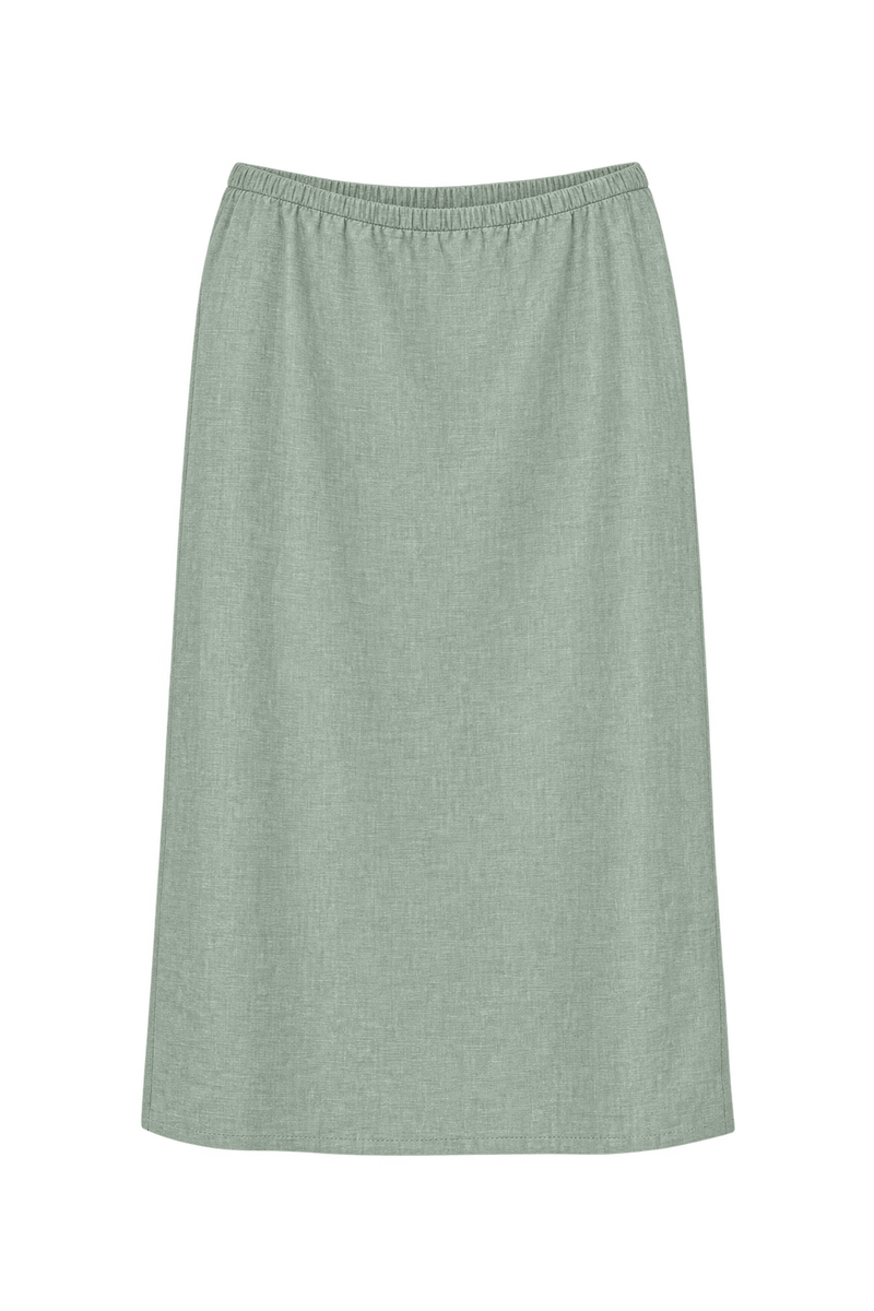 1960s Pale Sage Green Woven Fabric Skirt - Front View