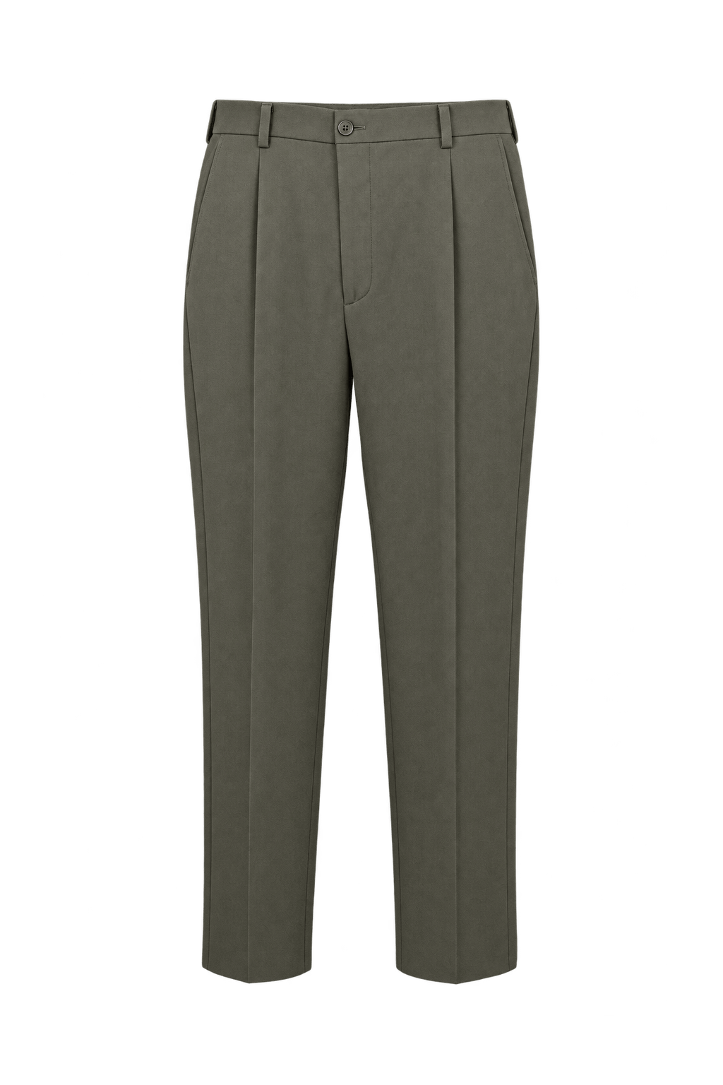 1980s Muted Olive-Khaki Woven Trousers - Front View