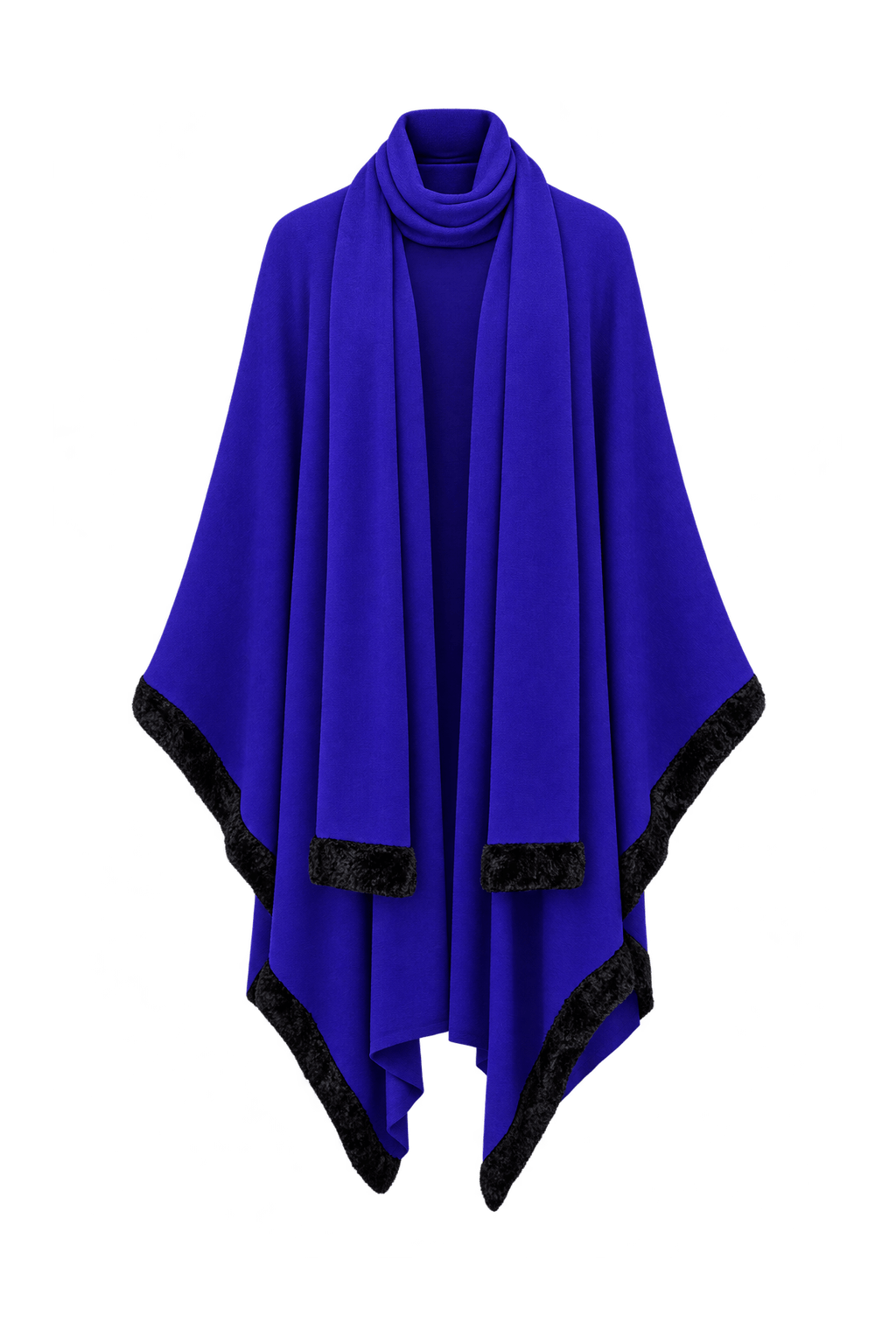 1980s Vivid Blue-Violet Knit Poncho and Scarf Set - Front View