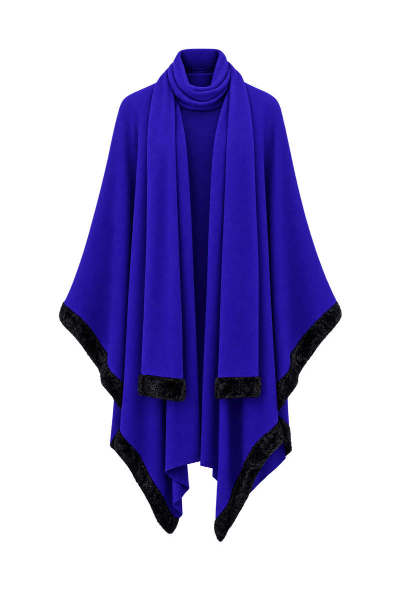 1980s Vivid Blue-Violet Knit Poncho and Scarf Set - Front View