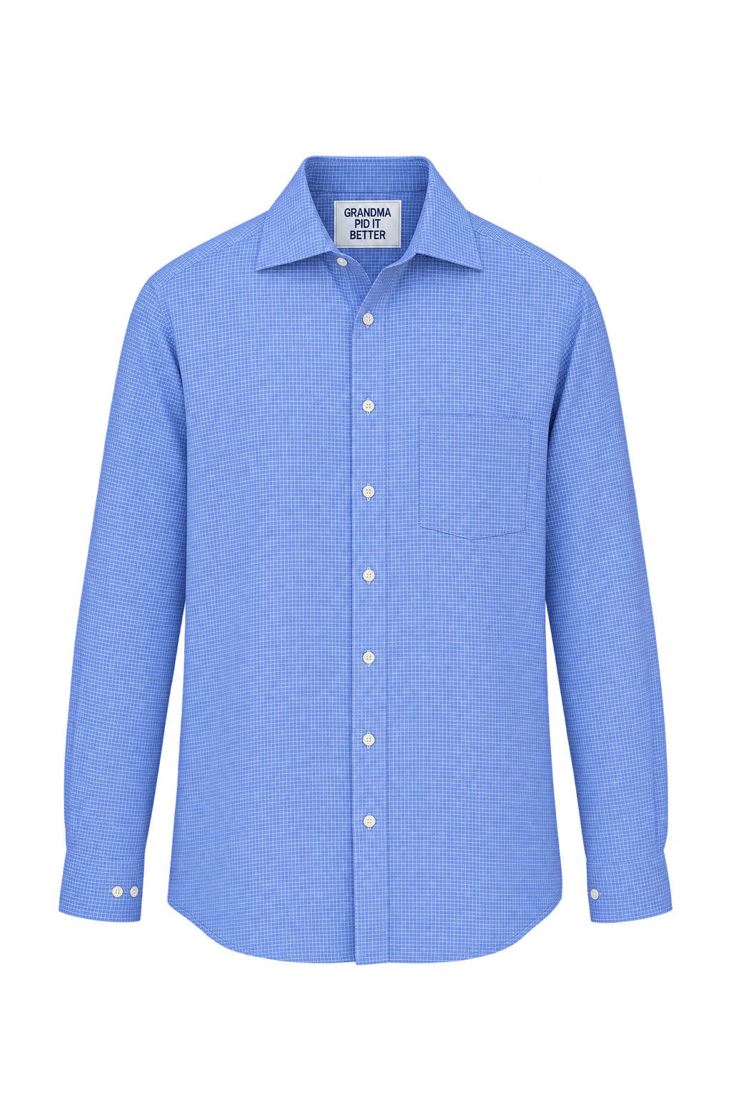 1990s Medium Blue Woven Fabric Button-Down Shirt - Front View