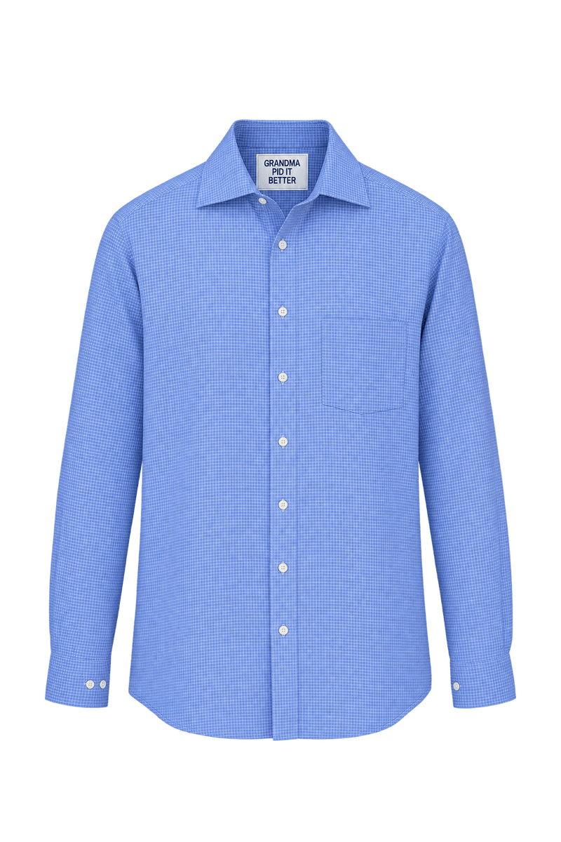 1990s Medium Blue Woven Fabric Button-Down Shirt - Front View