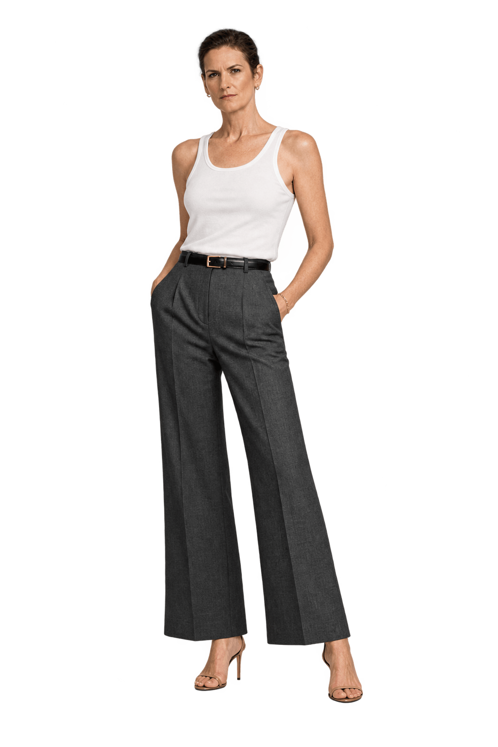 1990s Black Woven Fabric Wide-Leg Pants - Model