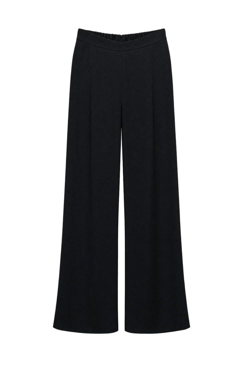 1990s Black Woven Fabric Wide-Leg Pants - Front View