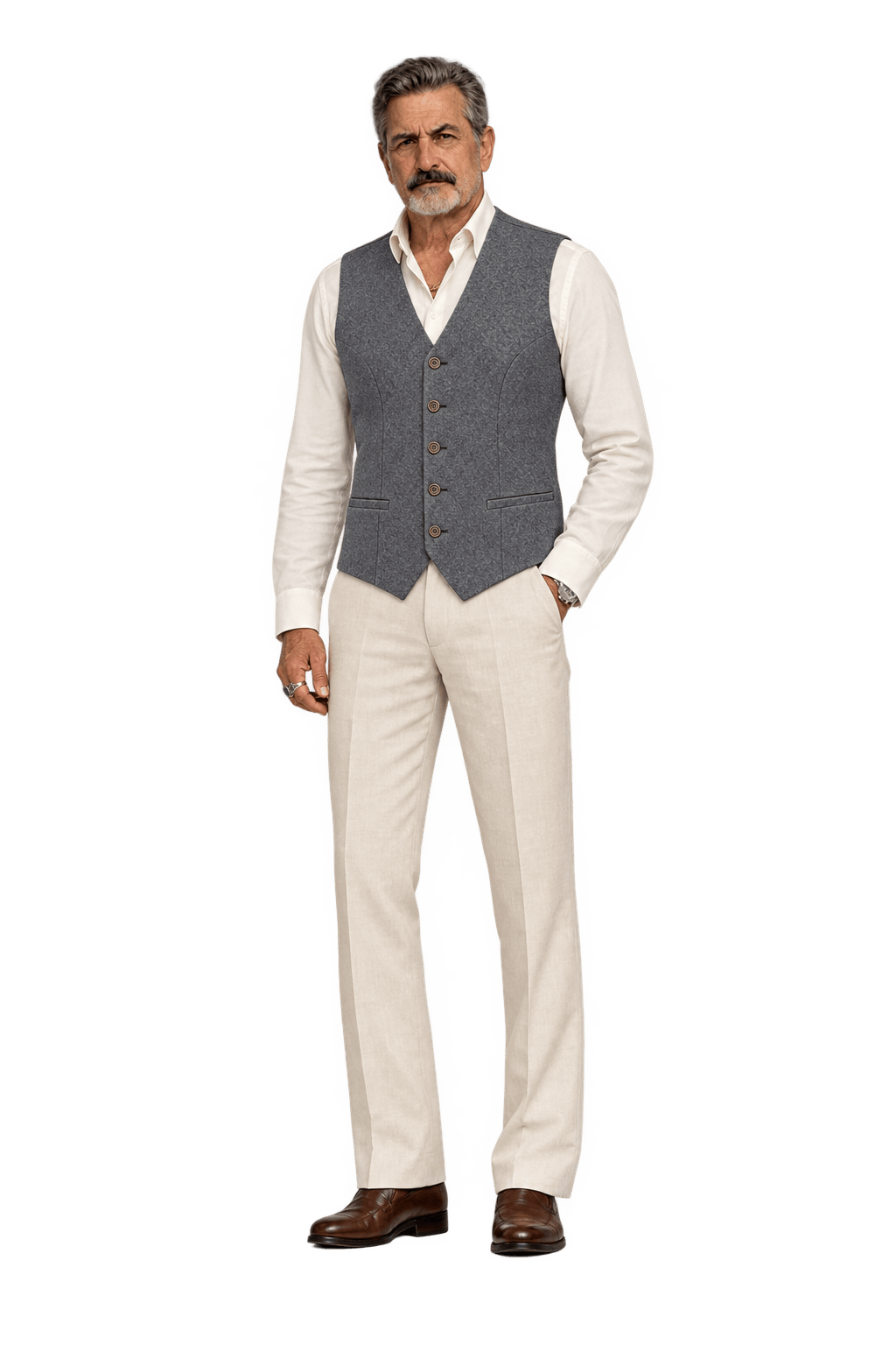 1980s Medium Grey Woven Suiting Vest - Model