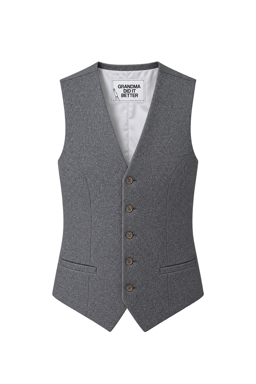 1980s Medium Grey Woven Suiting Vest - Front View