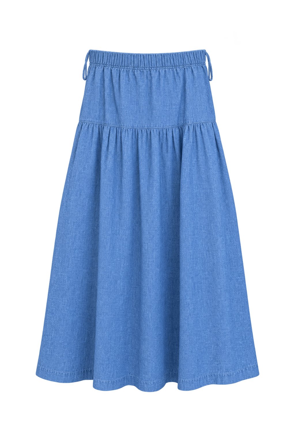1970s Light Washed Blue Cotton Chambray Skirt - Front View