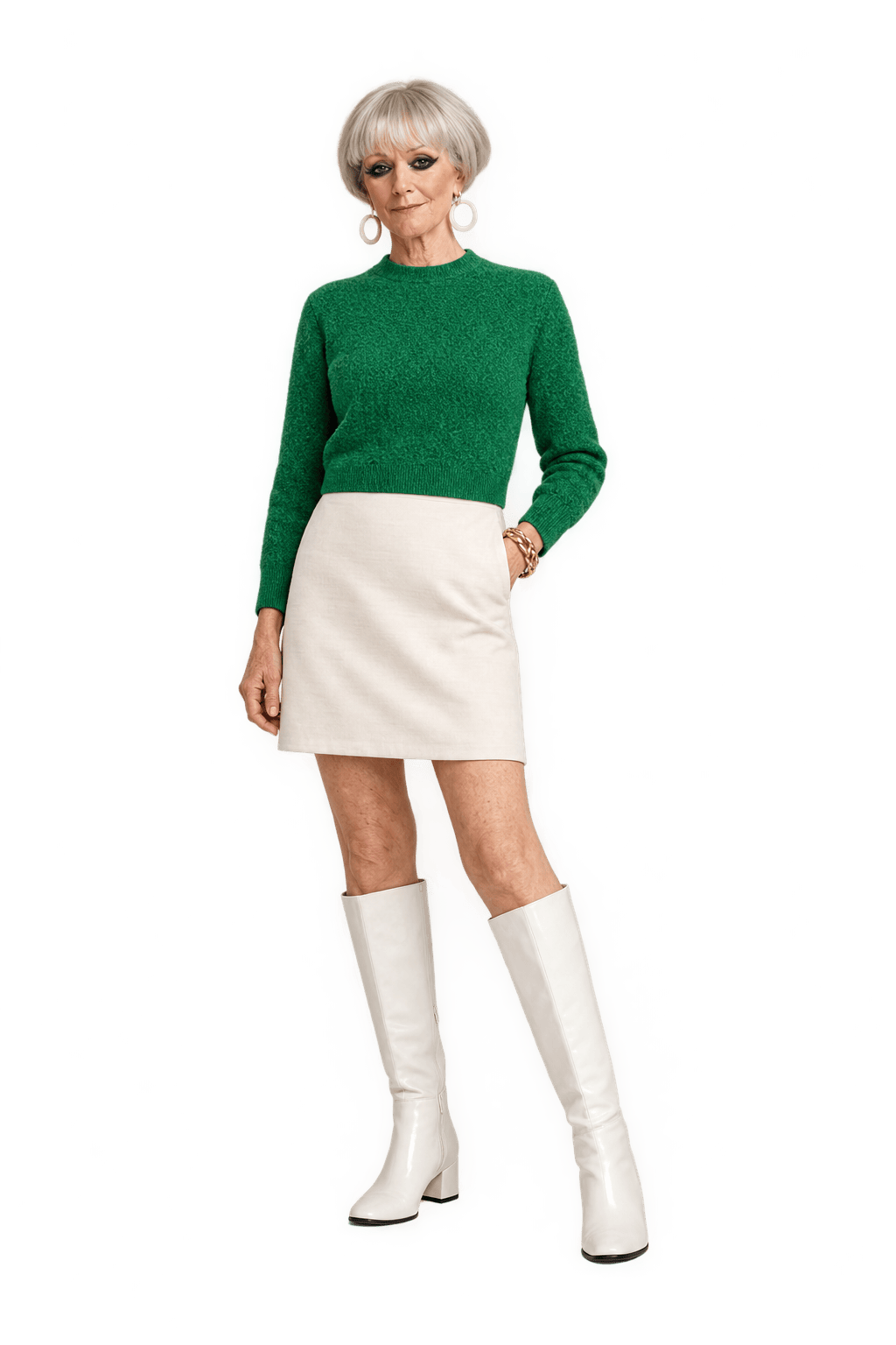 1960s Emerald Green Wool-like Knit Sweater - Model