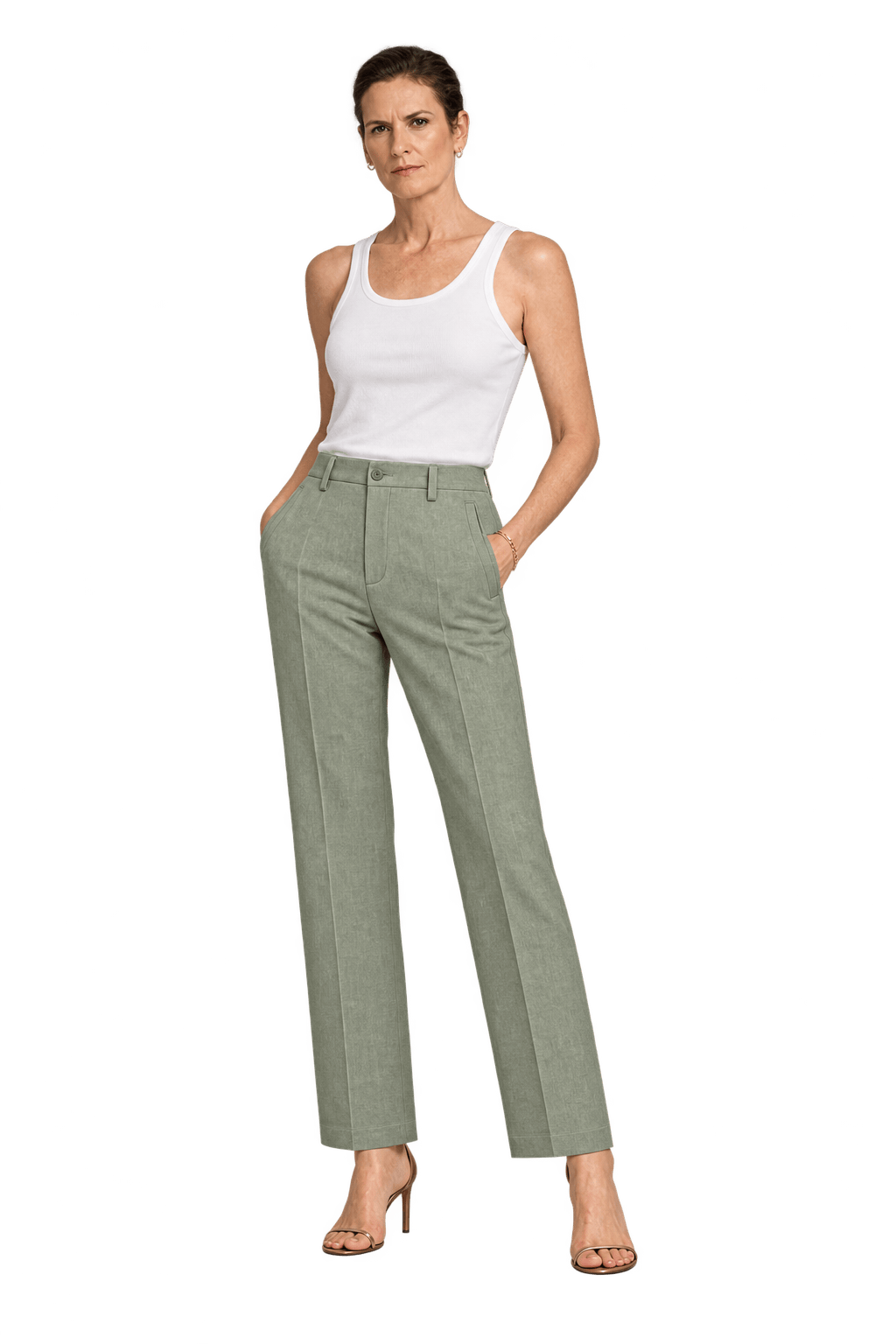 1990s Light Taupe Beige Woven Trousers - Model