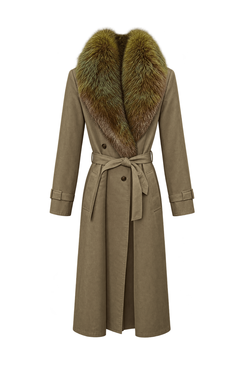 1980s Taupe Brown Woven Trench Coat - Front View