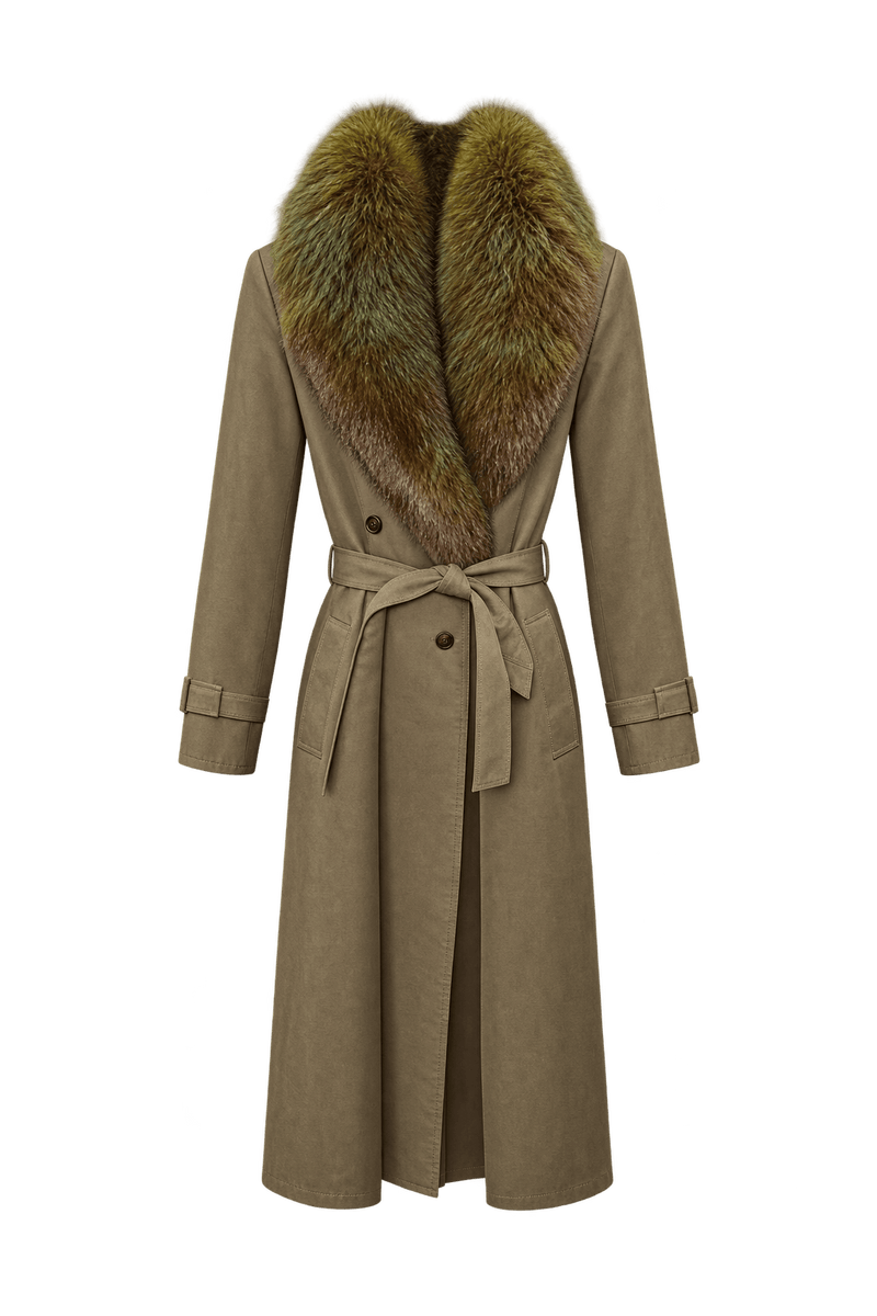 1980s Taupe Brown Woven Trench Coat - Front View