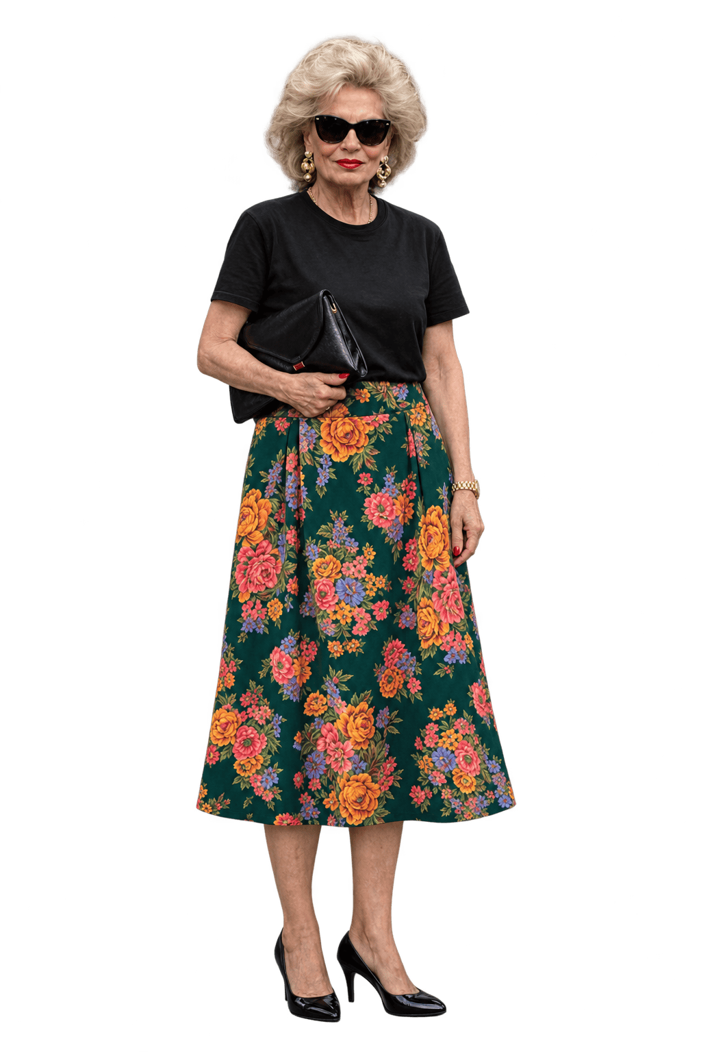 1980s Deep Forest Green Woven Fabric Skirt - Model