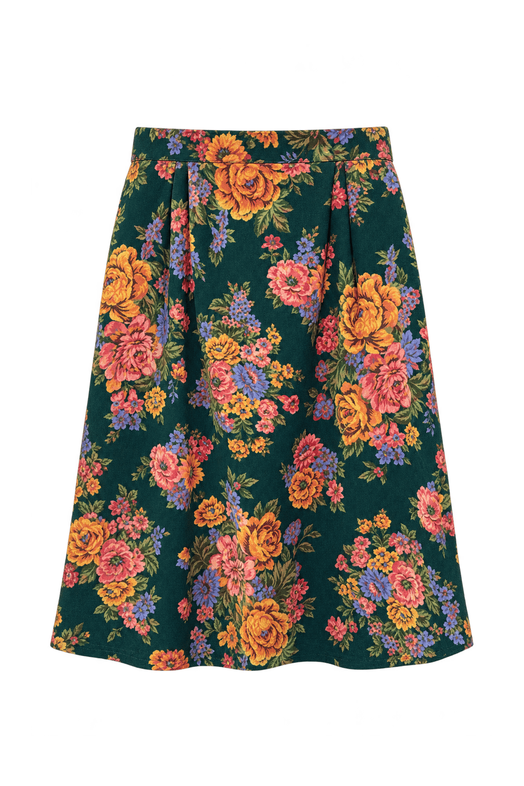 1980s Deep Forest Green Woven Fabric Skirt - Front View