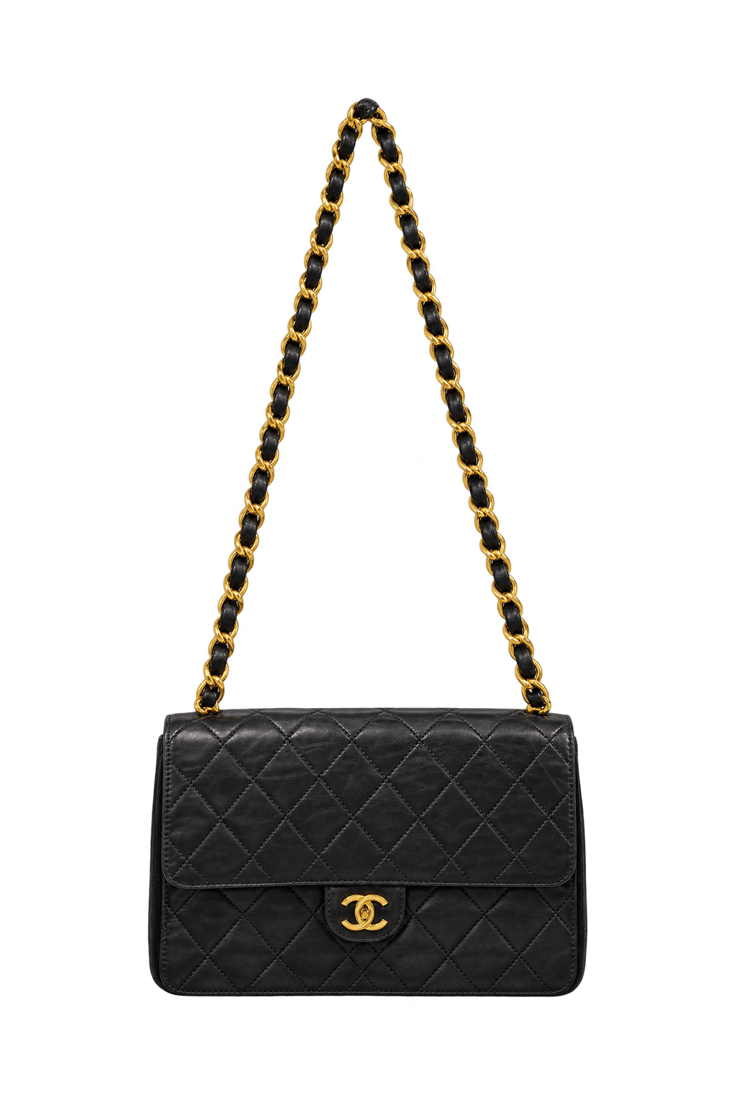 1990s Black Leather Shoulder Bag - Front View