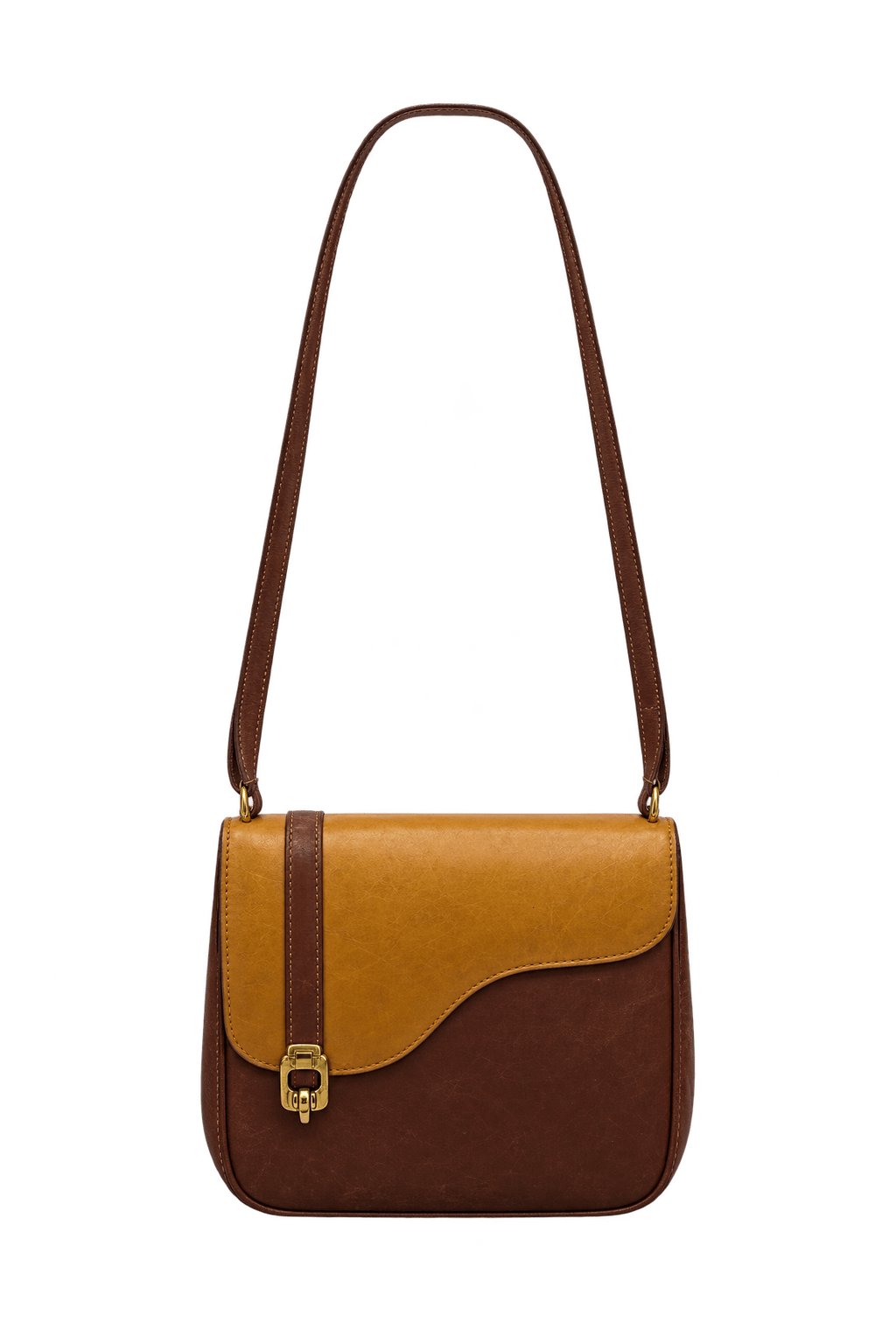 1990s Dark Chocolate Brown Leather Shoulder Bag - Front View