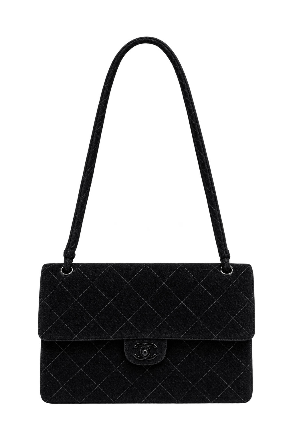 1990s Black Suede-Like Shoulder Bag - Front View