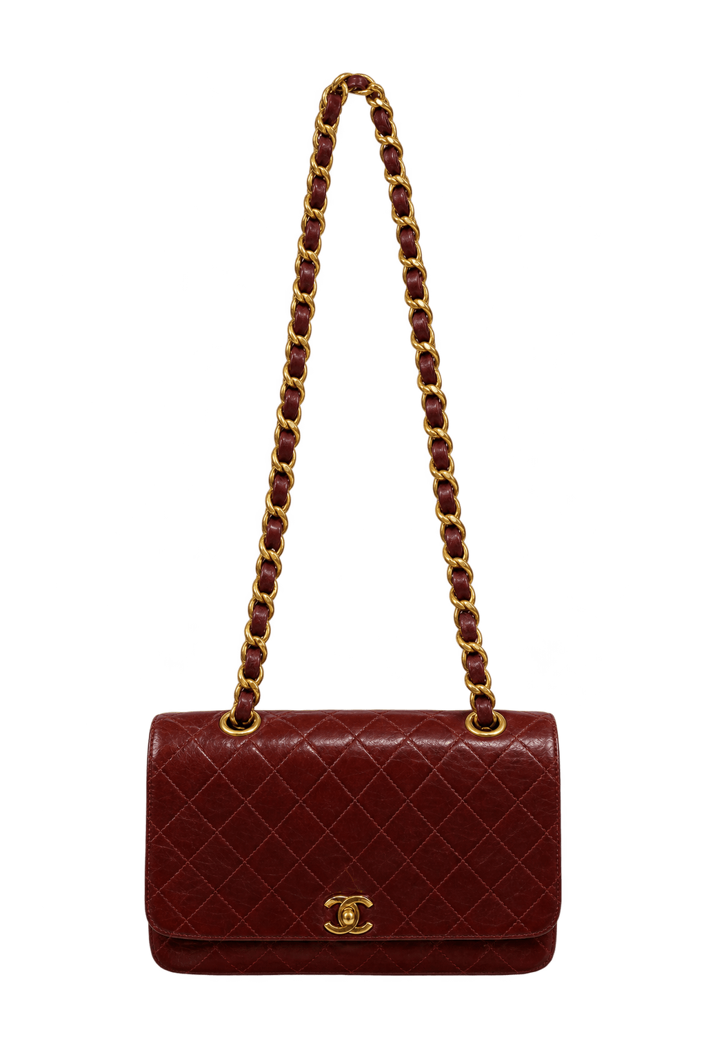 1990s Deep Burgundy Leather Shoulder Bag - Front View