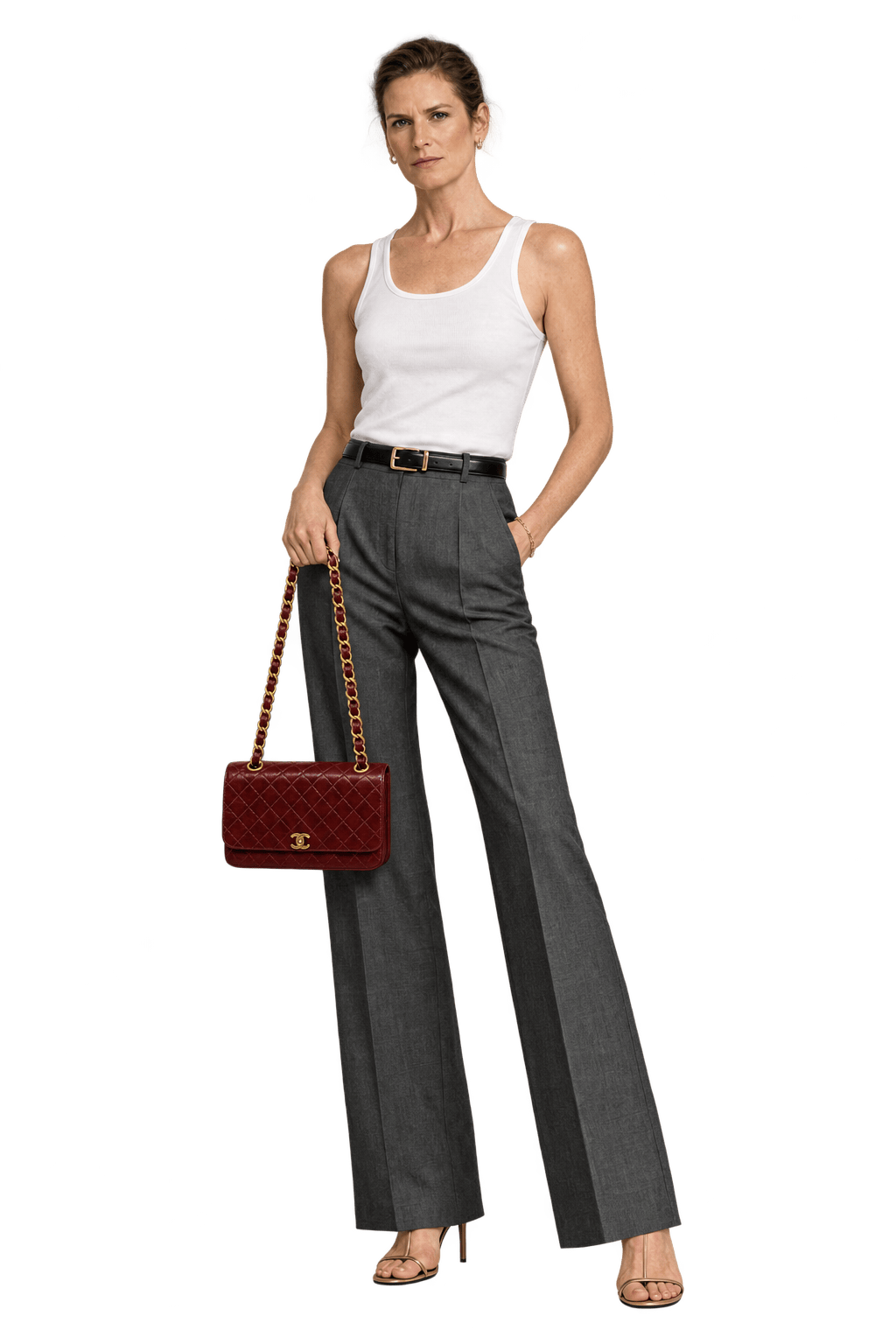 1990s Deep Burgundy Leather Shoulder Bag - Model