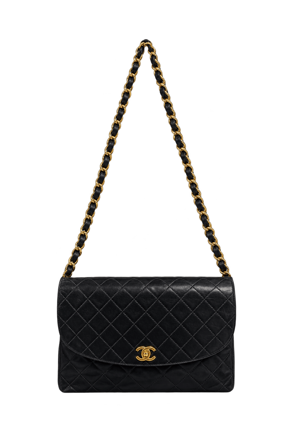 1990s Black Leather Shoulder Bag - Front View