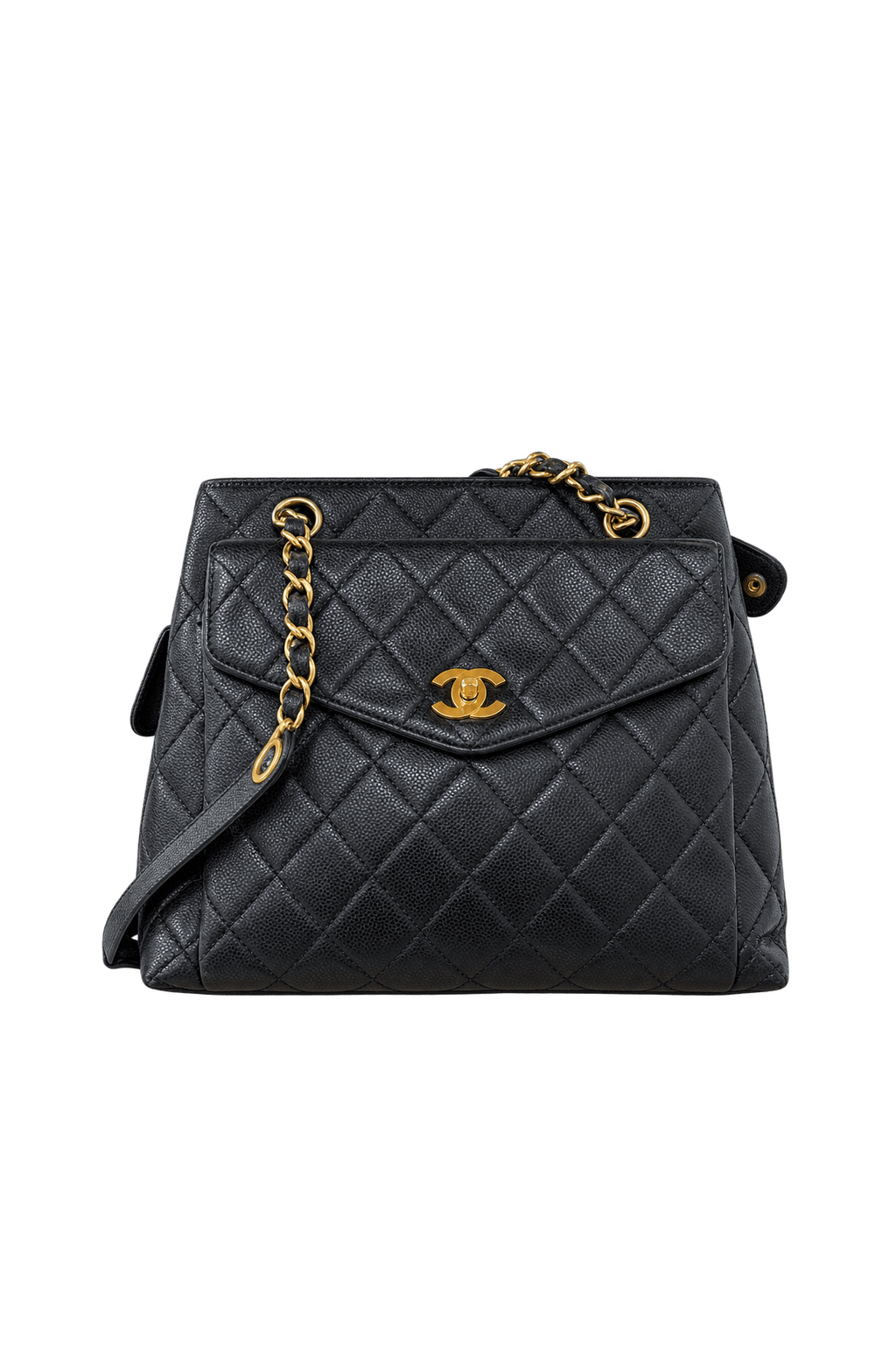 1990s Black Leather Shoulder Bag - Front View