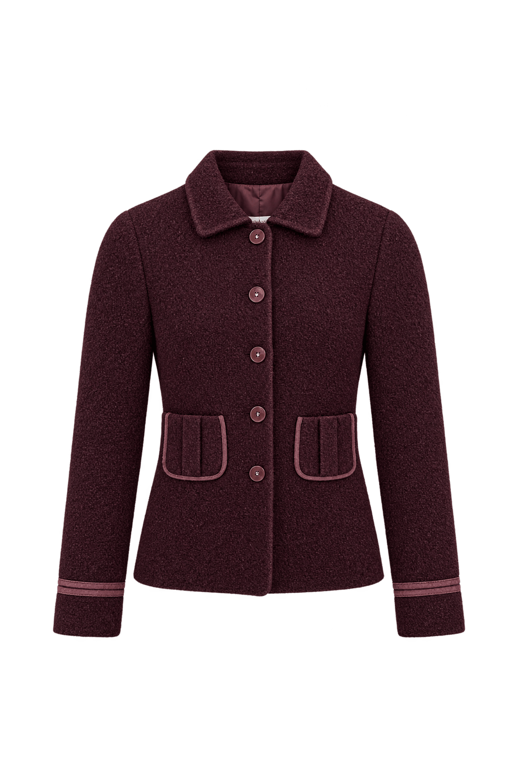 1990s Deep Burgundy Woven Fabric Jacket - Front View