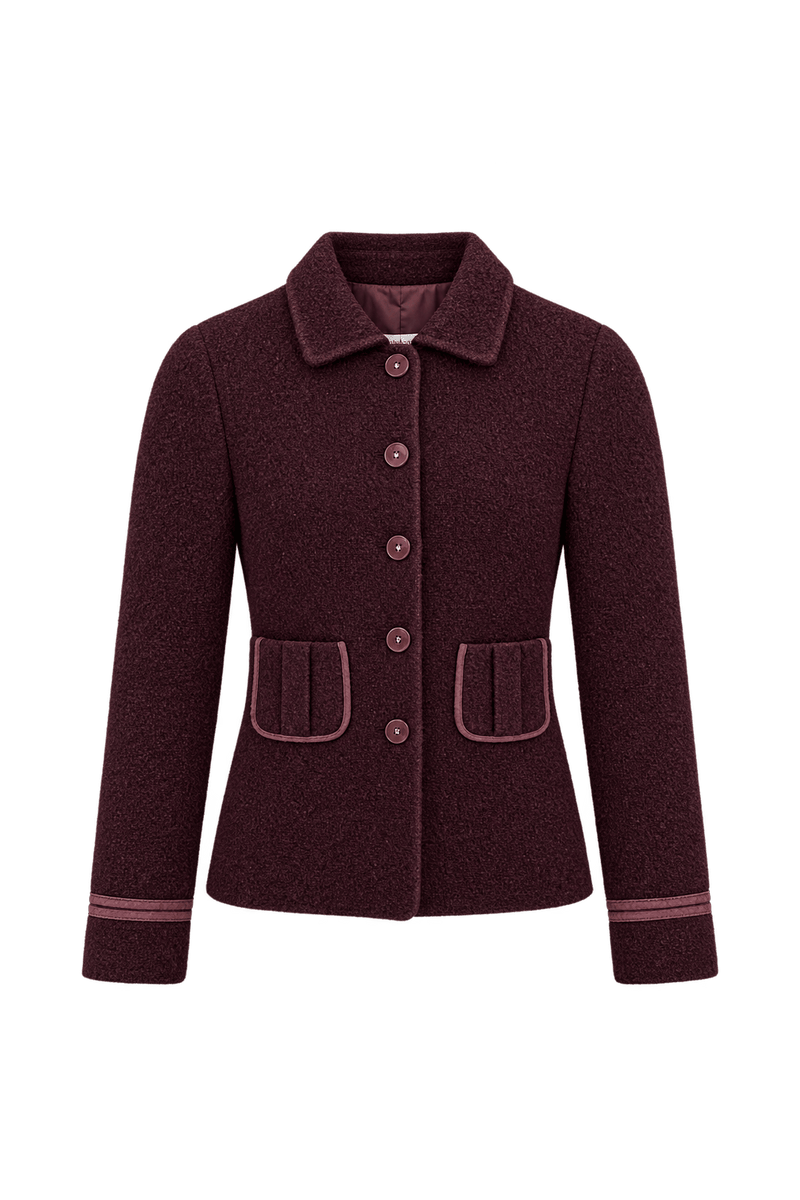 1990s Deep Burgundy Woven Fabric Jacket - Front View