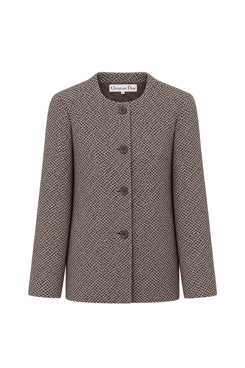 1980s Dark Brown Woven Fabric Jacket - Front View