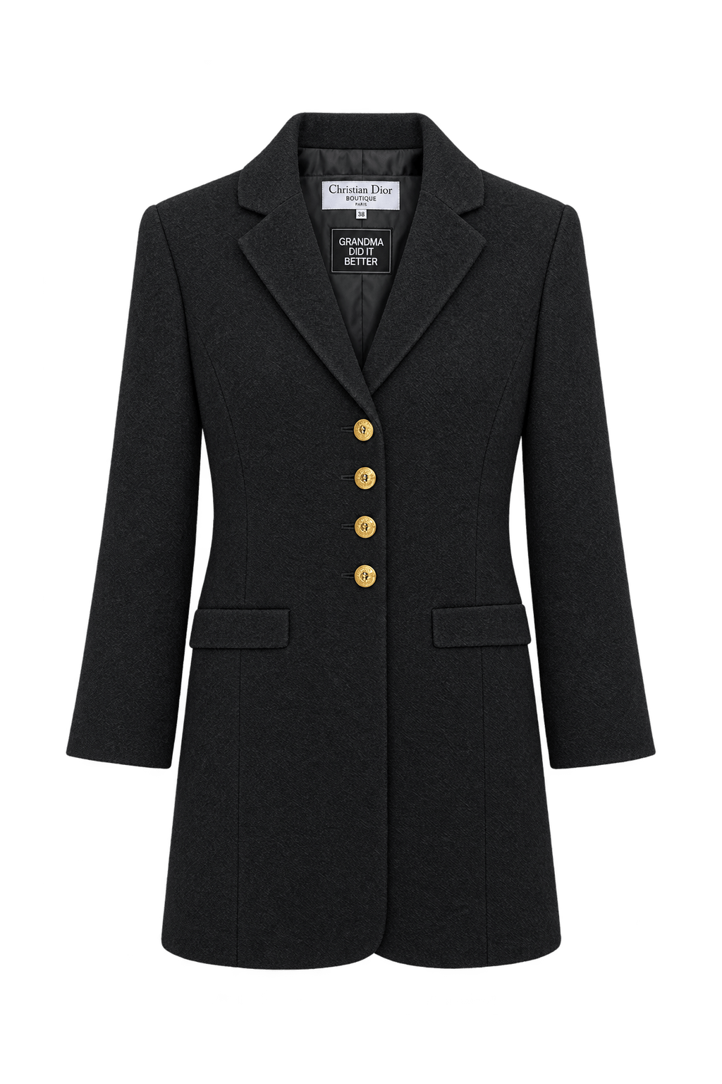 1980s Black Wool Blazer - Front View