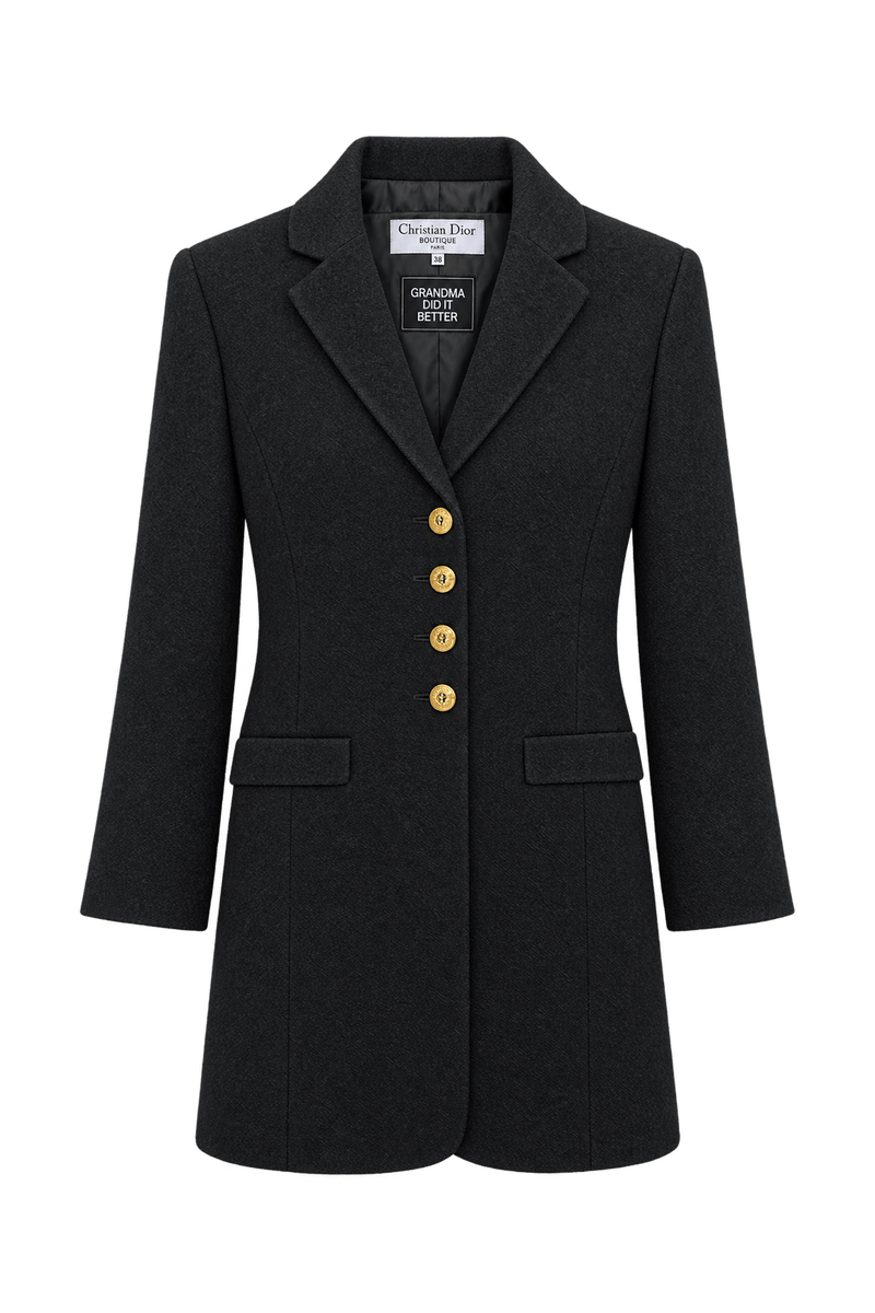 1980s Black Wool Blazer - Front View