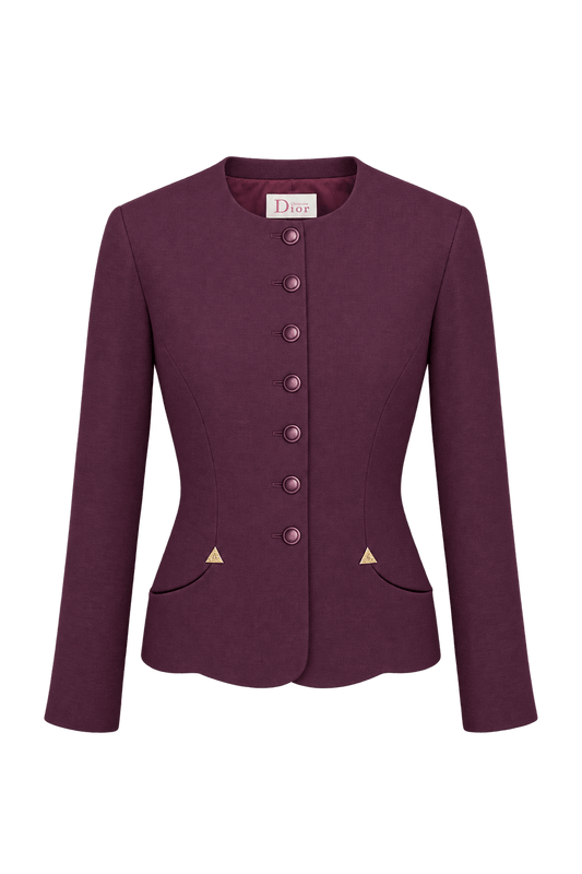 1990s Deep Plum Purple Woven Fabric Jacket - Front View
