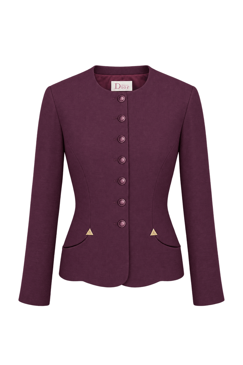 1990s Deep Plum Purple Woven Fabric Jacket - Front View