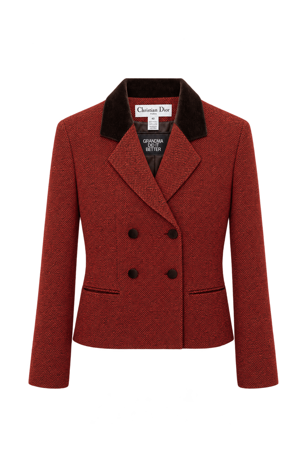 1980s Rust Red Woven Fabric Jacket - Front View