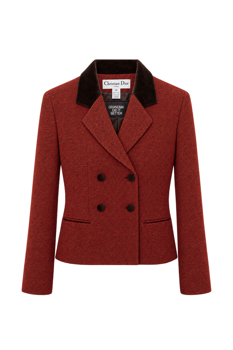 1980s Rust Red Woven Fabric Jacket - Front View