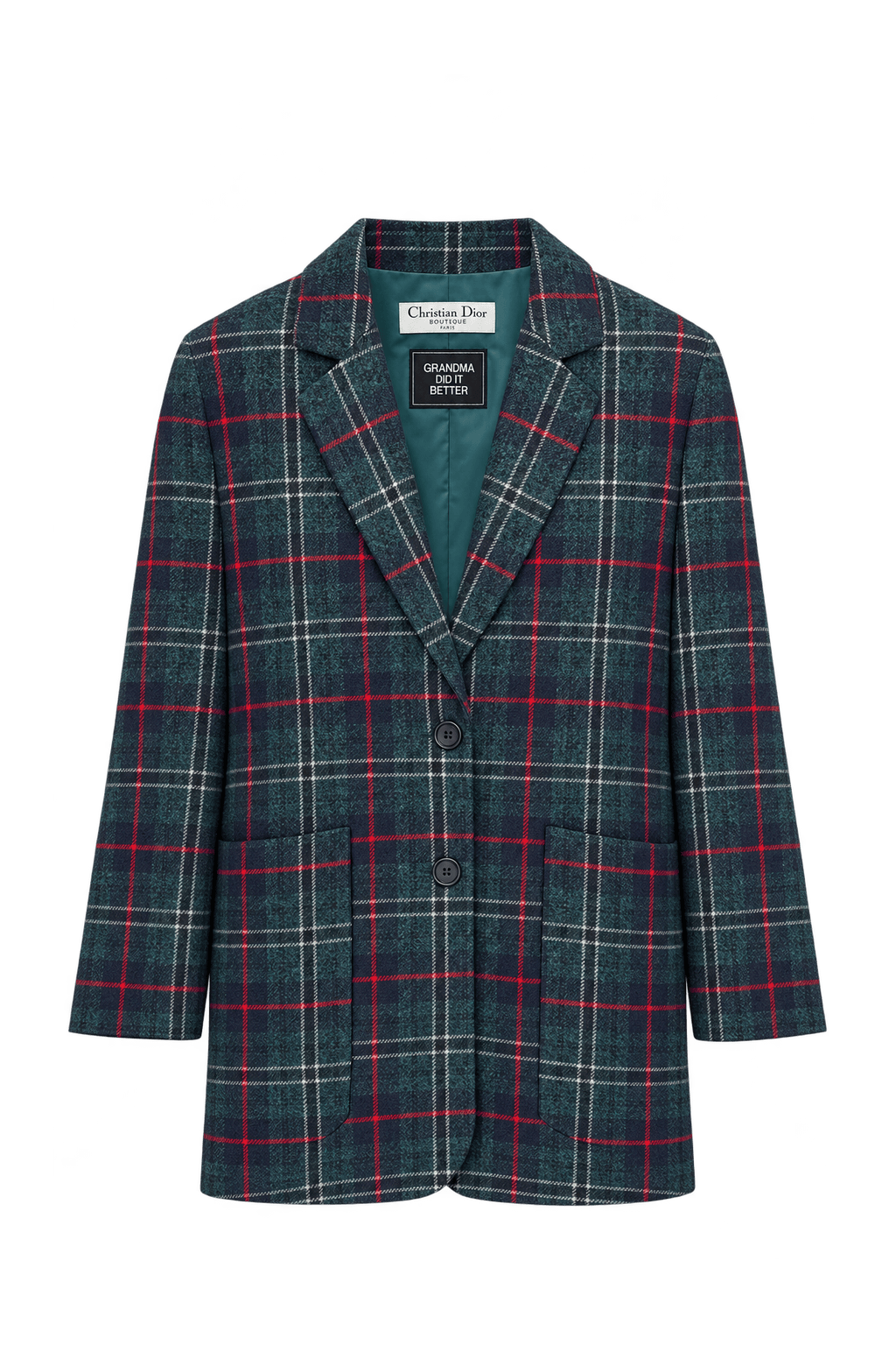 1980s Dark Teal Green Wool-Blend Blazer - Front View