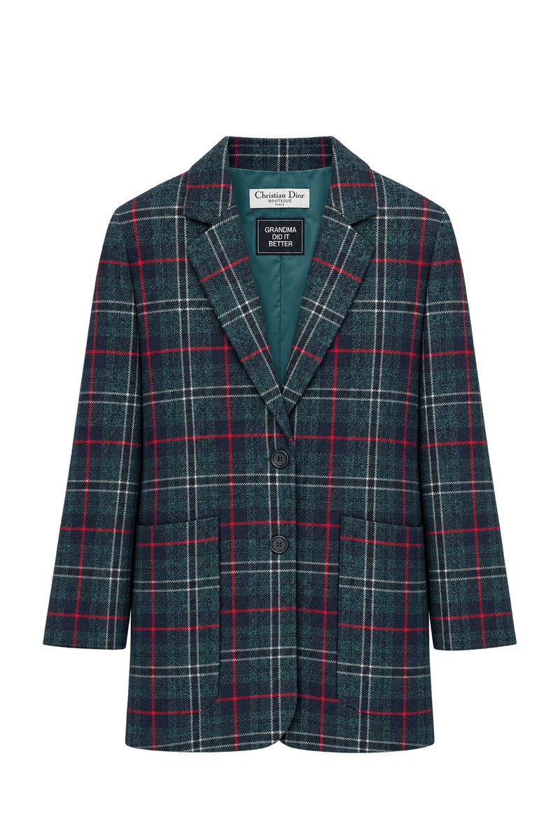 1980s Dark Teal Green Wool-Blend Blazer - Front View
