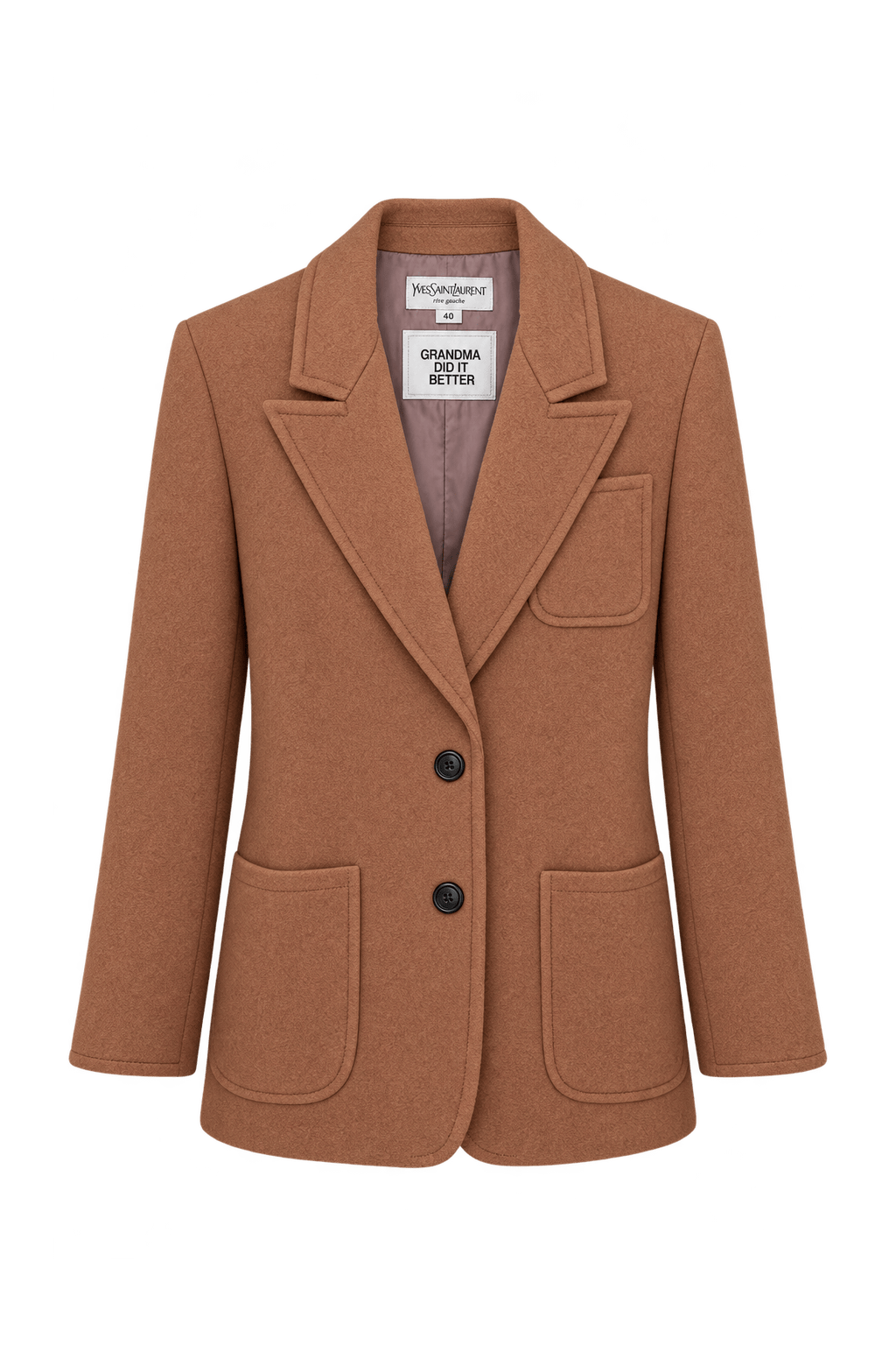 1980s Warm Camel Brown Brushed Woven Blazer - Front View