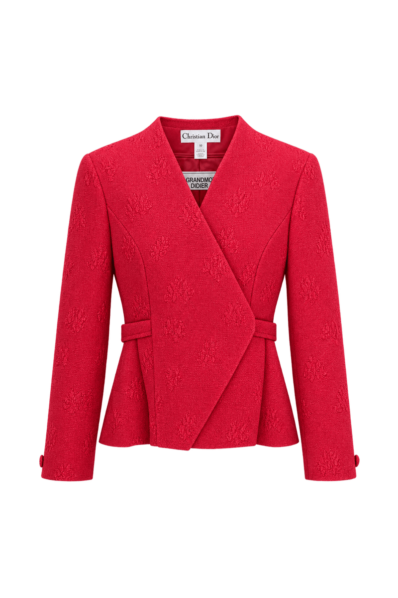 1980s Vivid Raspberry Red Woven Fabric Jacket - Front View