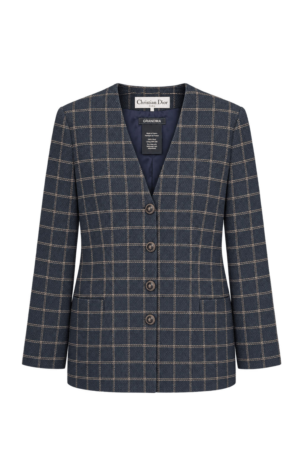 1980s Dark Navy Blue Tweed Blazer - Front View