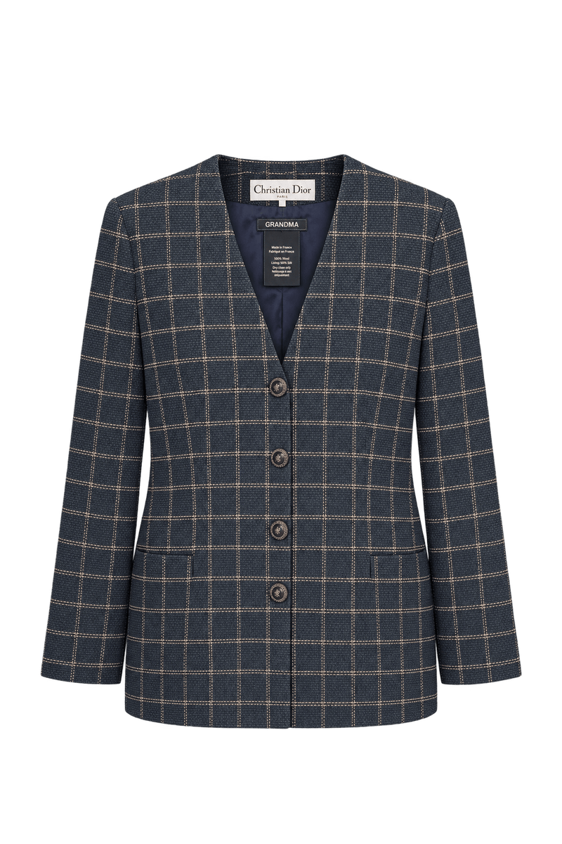 1980s Dark Navy Blue Tweed Blazer - Front View