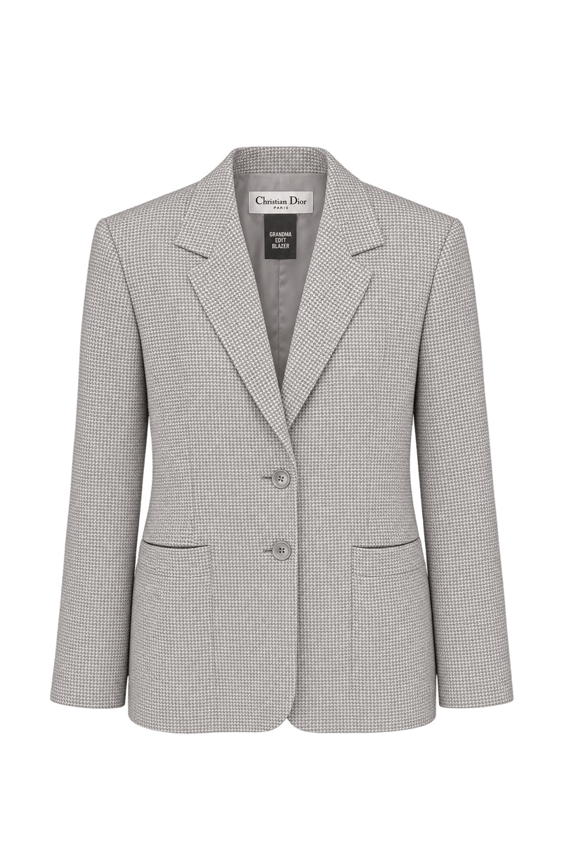 1980s Light Warm Grey Woven Blazer - Front View