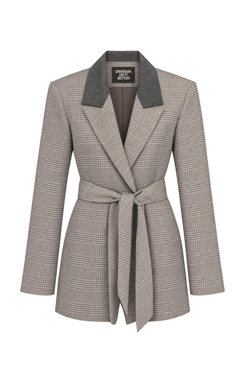 1980s Grey-Beige Woven Blazer - Front View