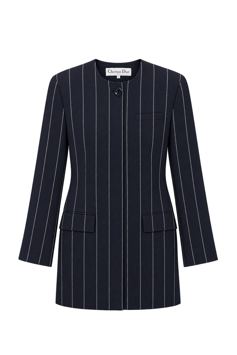 1980s Very Dark Navy Blue Woven Jacket - Front View
