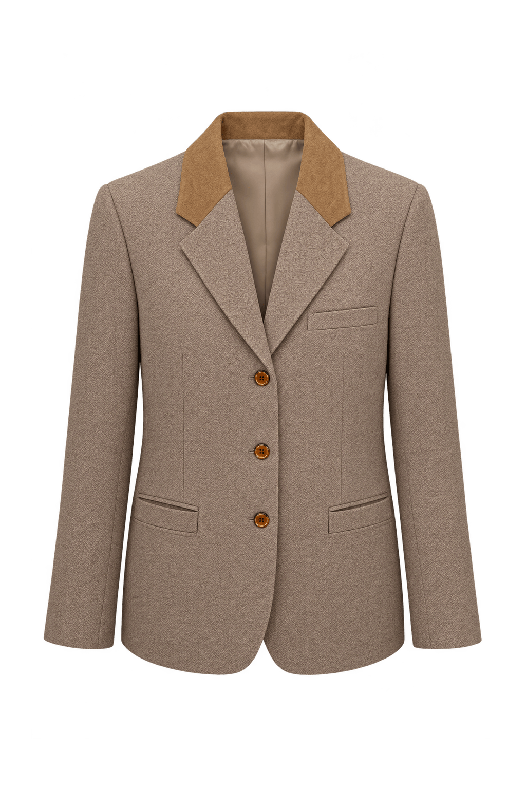 1980s Taupe Brown Woven Fabric Blazer - Front View