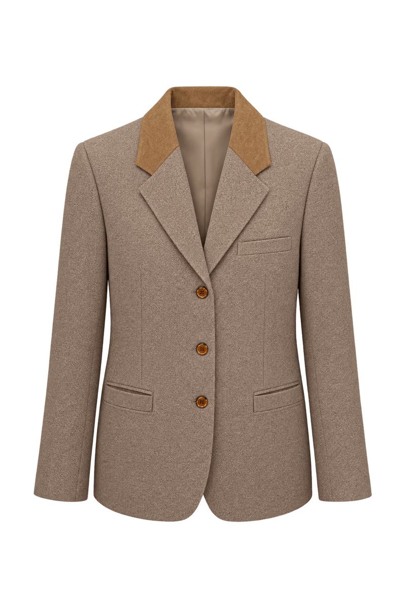 1980s Taupe Brown Woven Fabric Blazer - Front View